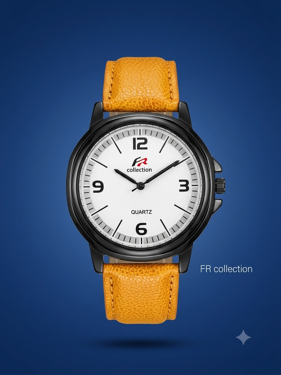 FR Collection watch (men) black and inside white ,belt yellow colour