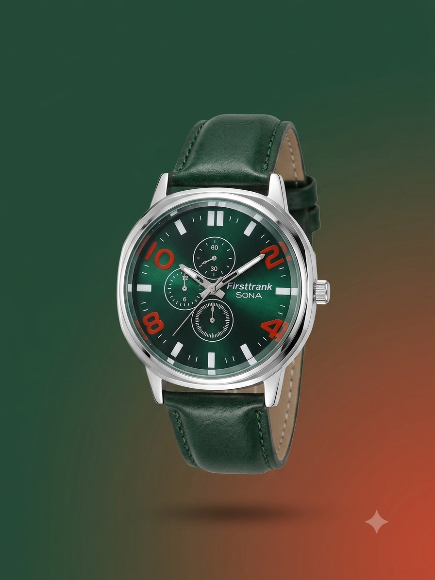 Firsttrank sona watch (men) green colour belt