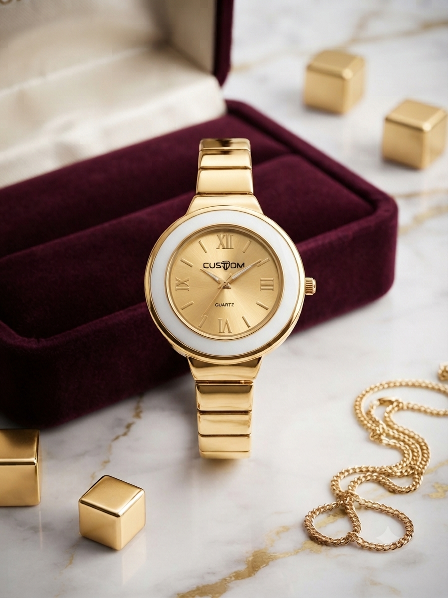 Custom watch for women golden colour chain