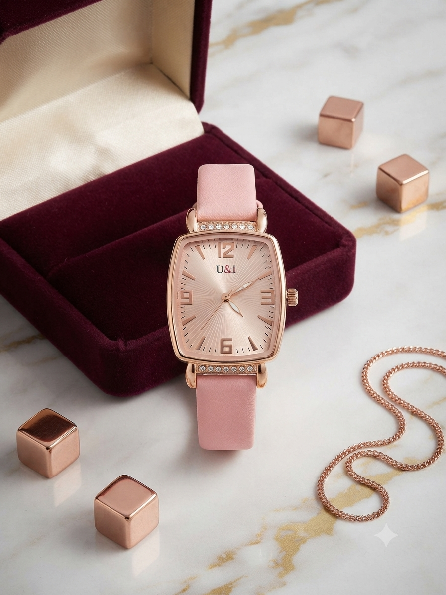 U&1 watch for women pink colour belt