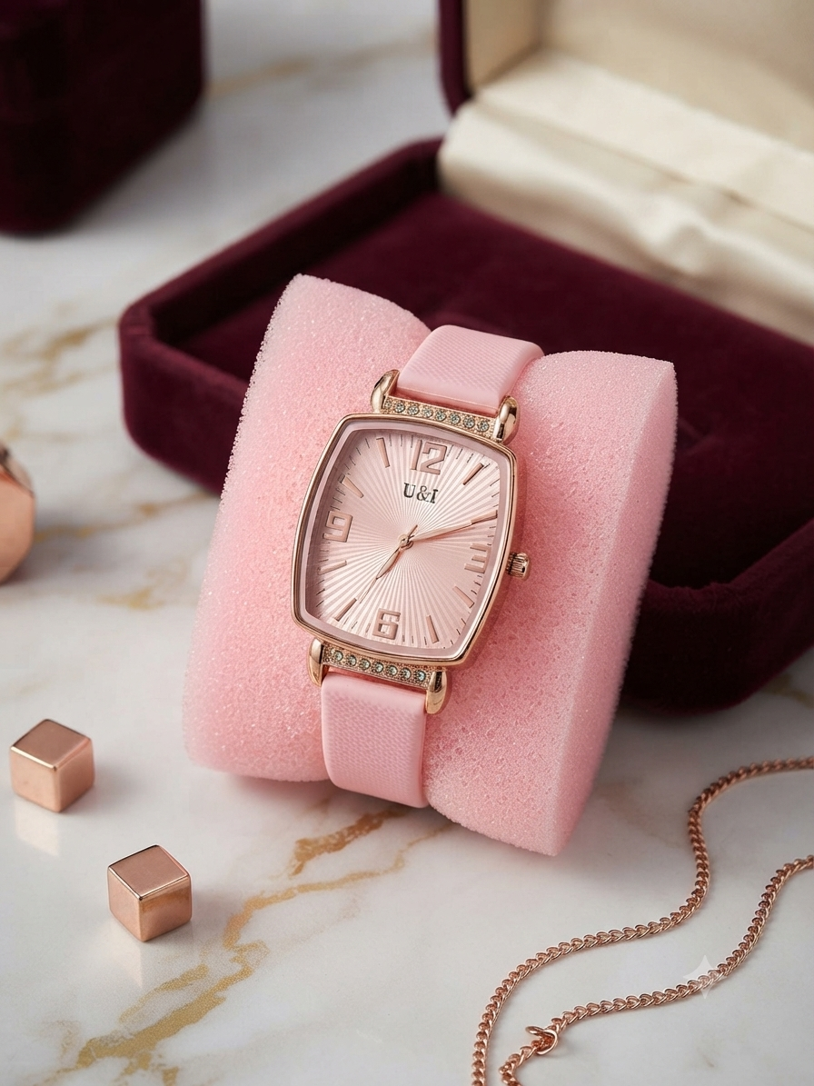 U&1 watch for women deep pink colour belt