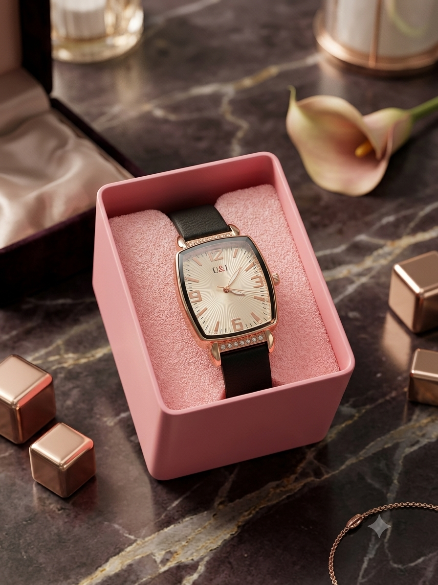 U&1 watch for women black colour belt