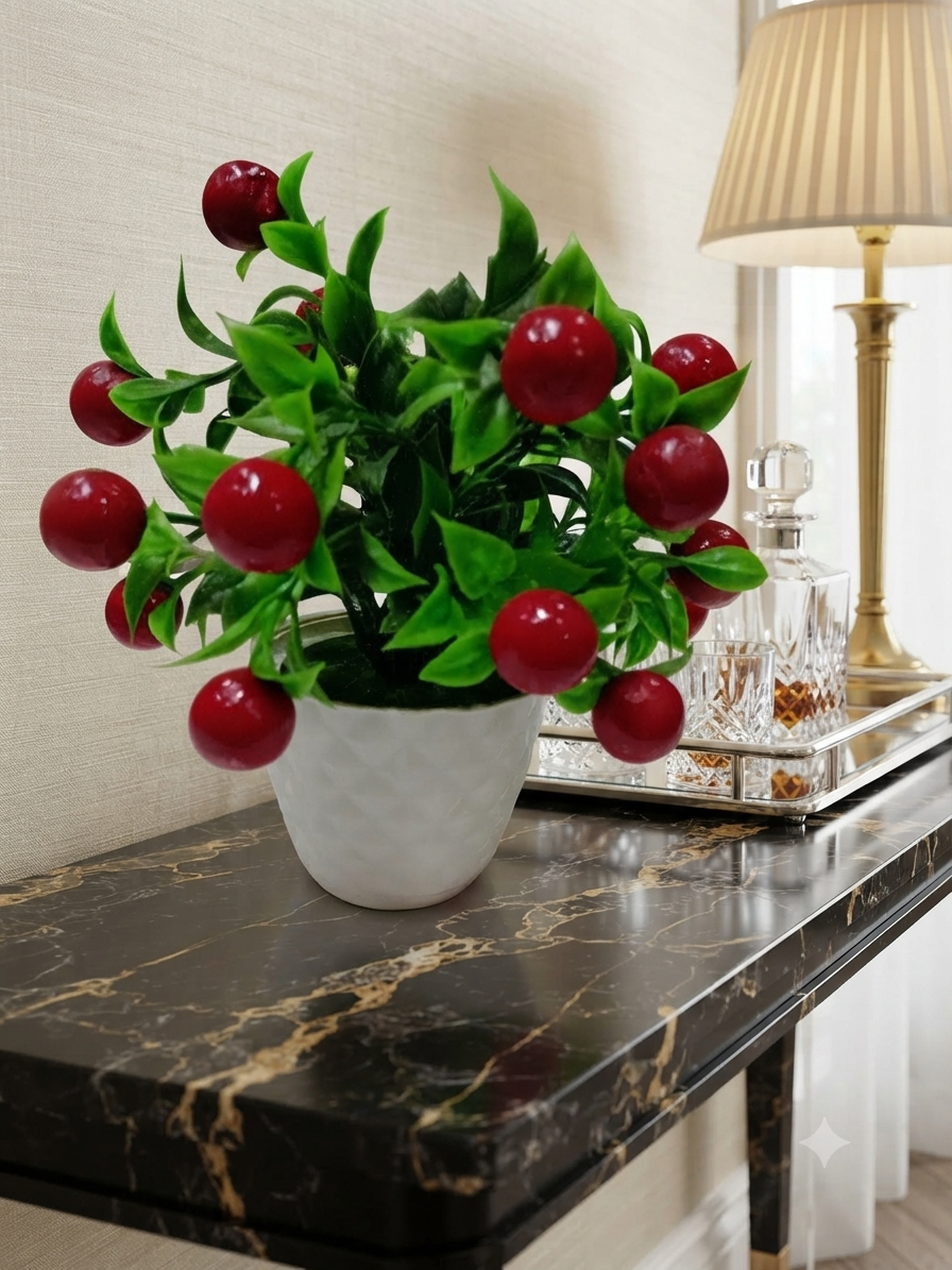 Flower White tob and red cherry tree for home decorated (pack of 1 )