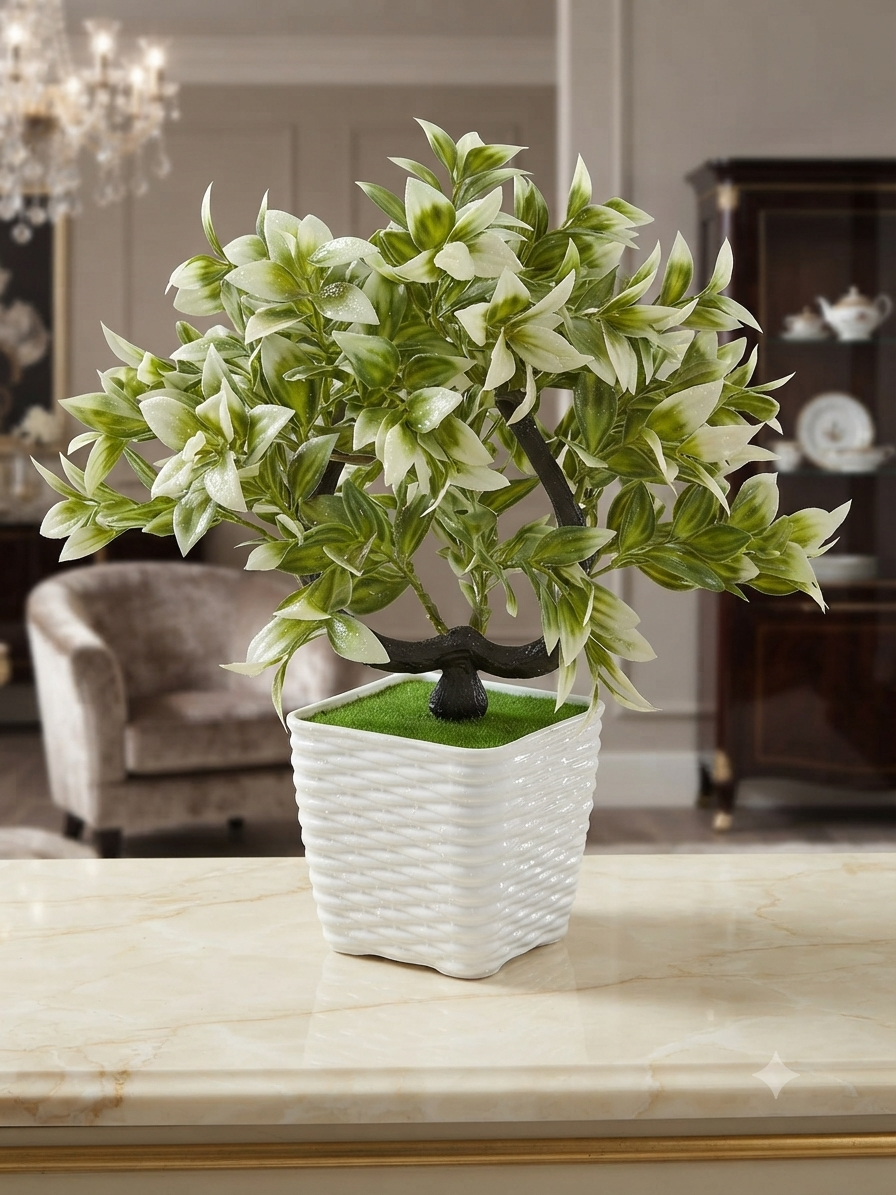Flower White tob and green colour tree for home decorated (pack of 1 )