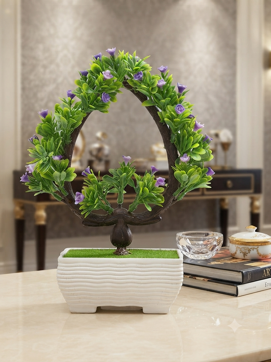 Flower White tob and green colour tree for home decorated (pack of 1 )