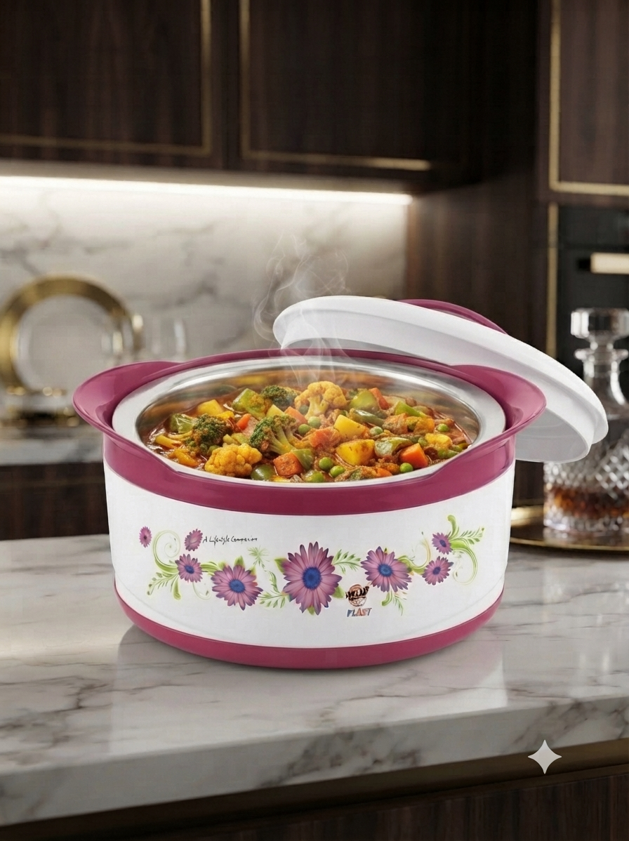 Hello Plast Croma Insulated Hot Pot  white and pink colour model 3000