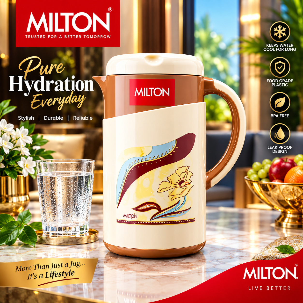 (Milton Viva Tuff Jug 1000) cream and broun colour 1 pc