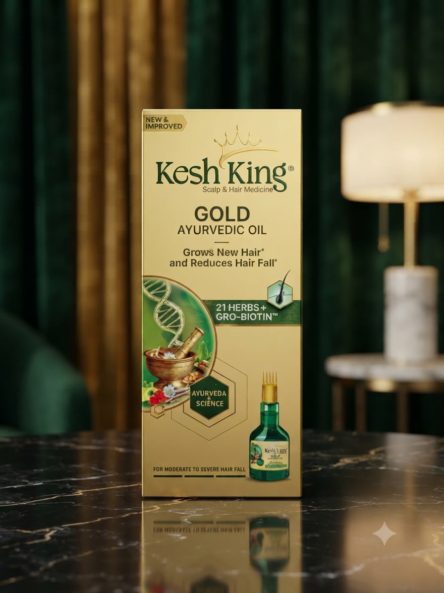 Kesh King Gold Ayurvedic Oil 100ml - Grows New Hair and Reduces Hair Fall with 21 Herbs & Gro-Biotin