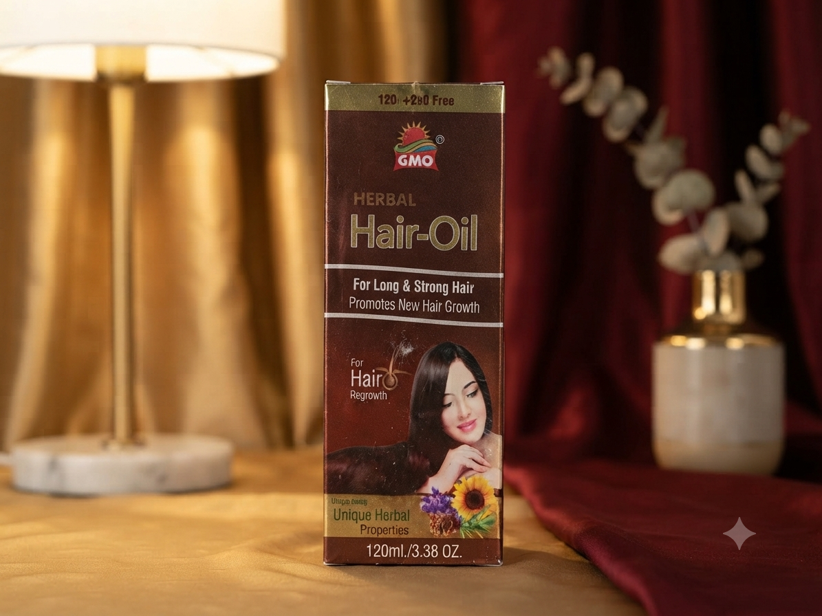 GMO Herbal Hair Oil 120ml - For Long & Strong Hair, Promotes New Hair Growth