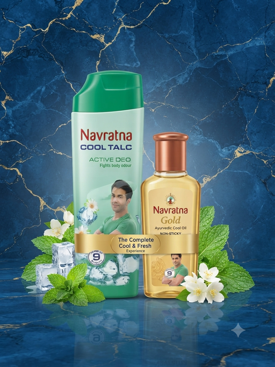 Navratna Cool Talc Active Deo powder with free ayurvedic cool oil - Fights Body Odour