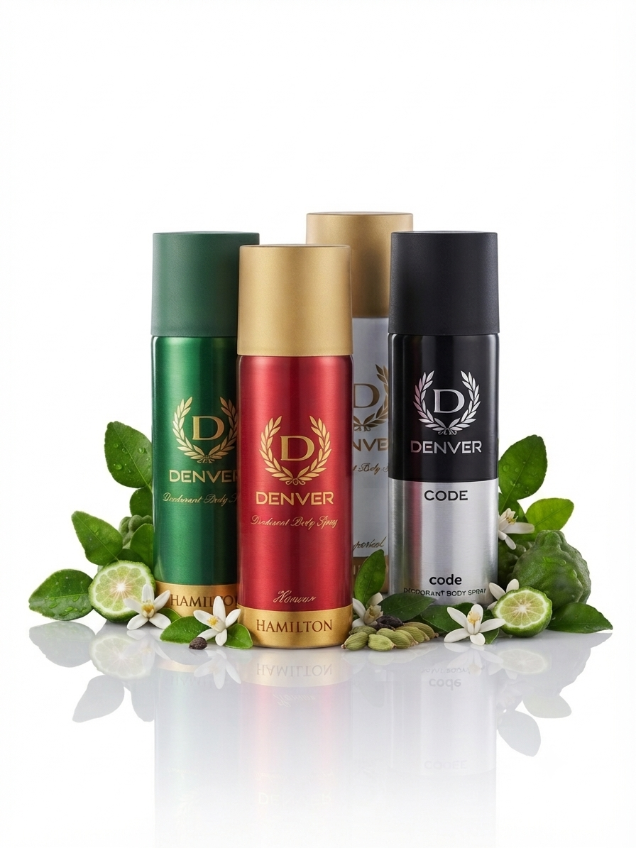 The Denver Black Code Nano,Caliber Nano, Honour Nano & Imperial Nano Deo - 50ML Each (Combo Pack of 4) | Long Lasting Deodorant Body Spray for Men